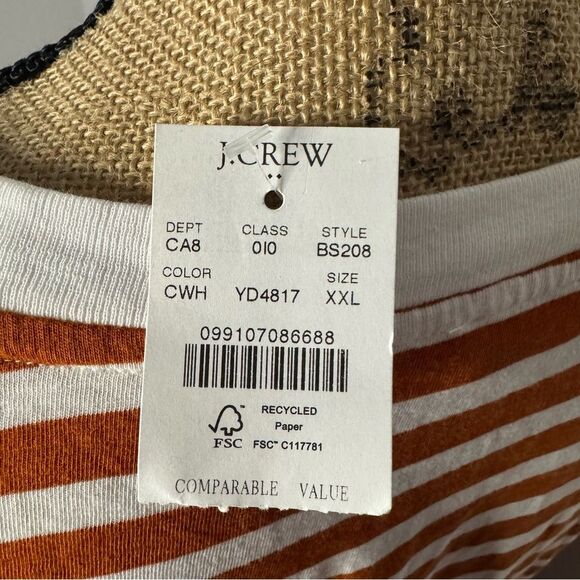 J Crew Factory Orange Long Sleeve Striped Tee Size 2XL Cotton Crew Neck Casual - Picture 5 of 10